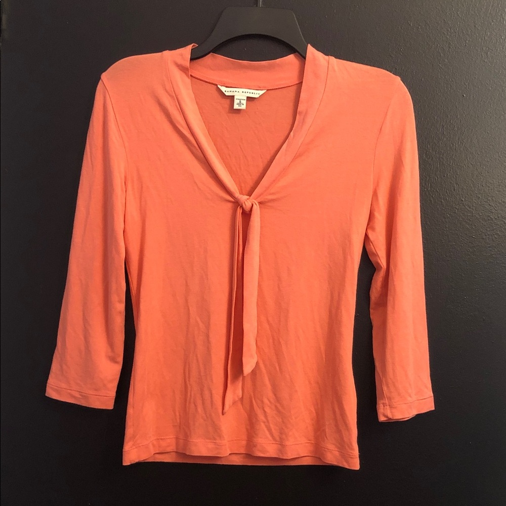 Banana Republic Coral Tie-Neck Long Sleeve Top